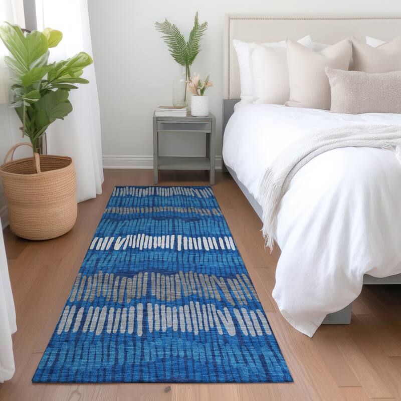 Premium Washable Super Soft Modern Sketches Mayfield Rug - Navy - 2'3" x 7'6"