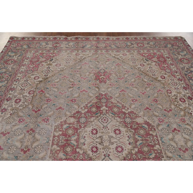 Hand Knotted Oriental 100% Wool Carpet Traditional Medallion Greys & Charcoal Tabriz Area Rug - 10' 9'' X 8' 1''