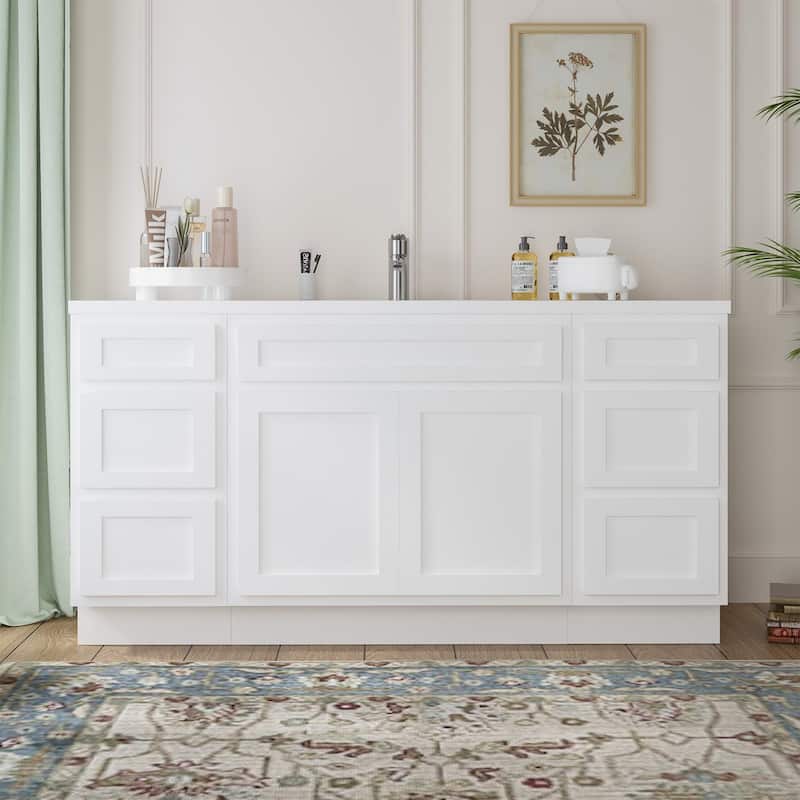 Vanity Art 60" Oak Freestanding Bathroom Vanity Cabinet without Top - White