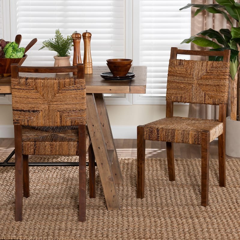 Cordoba Bohemian Natural Seagrass and Mahogany Wood 2-Piece Dining Chair