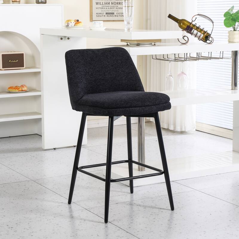 Counter Height Swivel Bar Stools Set of 2, 360°Swivel Upholstered Barstools with Back and Metal Legs, Counter Stools