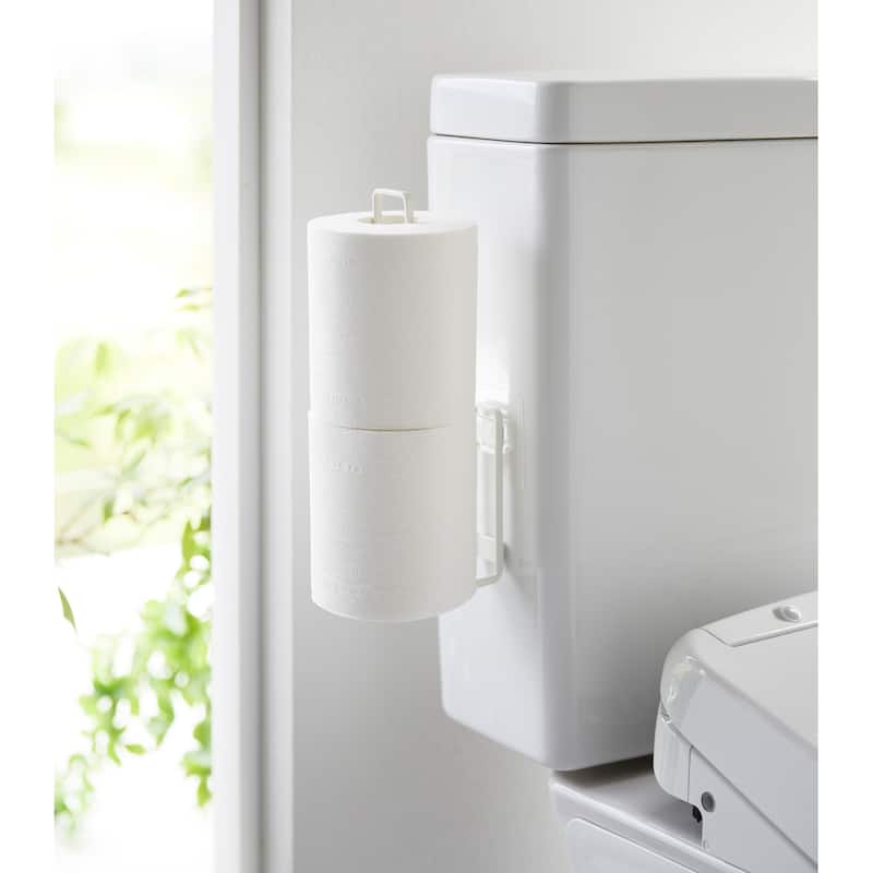 Yamazaki Home Traceless Adhesive Toilet Paper Holder, Steel, Holds 2.2 lbs - L 2.87 x W 1.46 x H 9.84 inches
