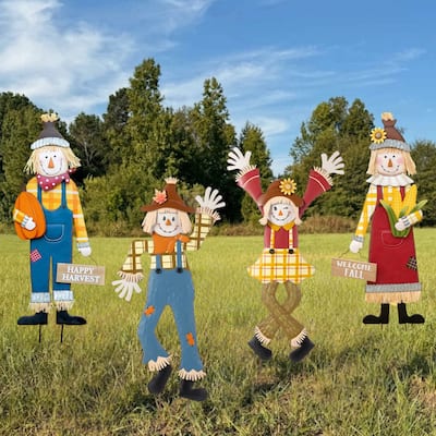 Glitzhome Fall Metal Scarecrow Yard Stake Standing/Hanging Decor for Thanksgiving