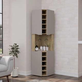 Obregon Corner Bar Cabinet with 10 Wine Racks, Macadamia/Taupe