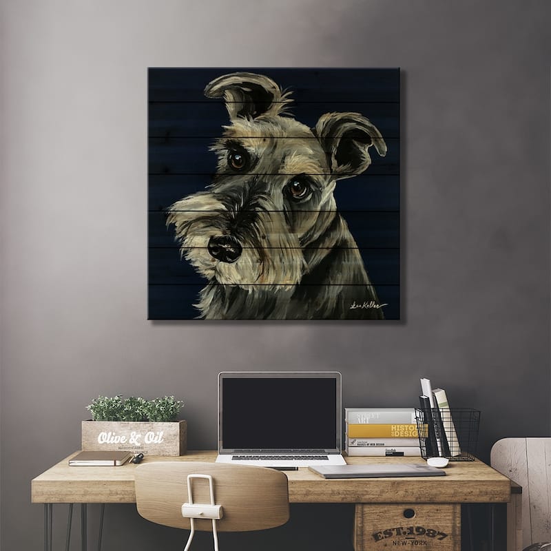 Schnauzer Navy Print On Wood by Hippie Hound Studios - Multi-Color