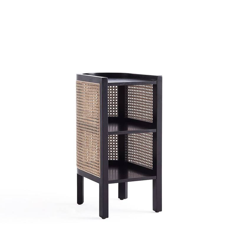 Manhattan Comfort Versailles End Table in Black and Natural Cane - Black and Nature - Single