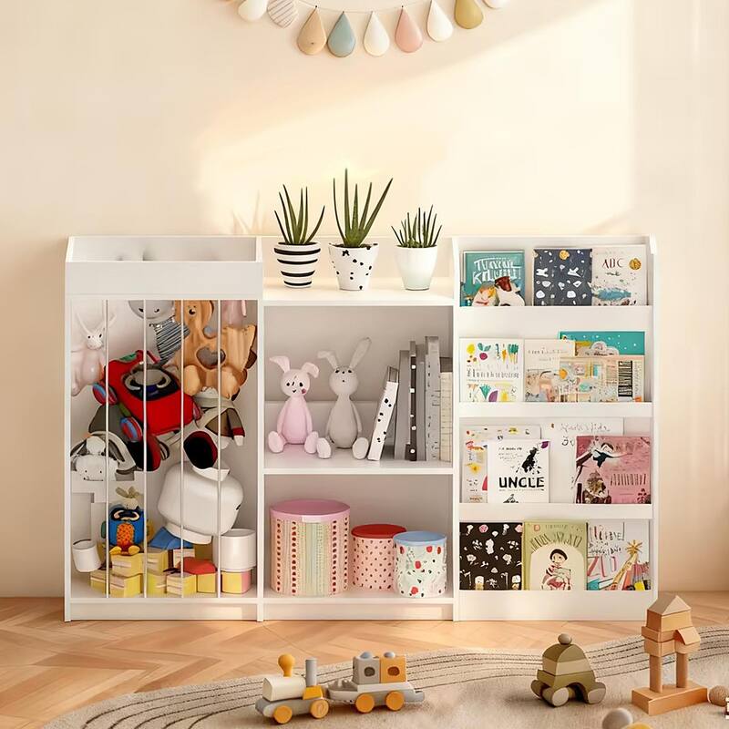 Kids Bookshelf and Toy Storage, 3-Tier Book Shelf for Kids Rooms, Sling Baby Bookcase with Stuffed Animal Storage