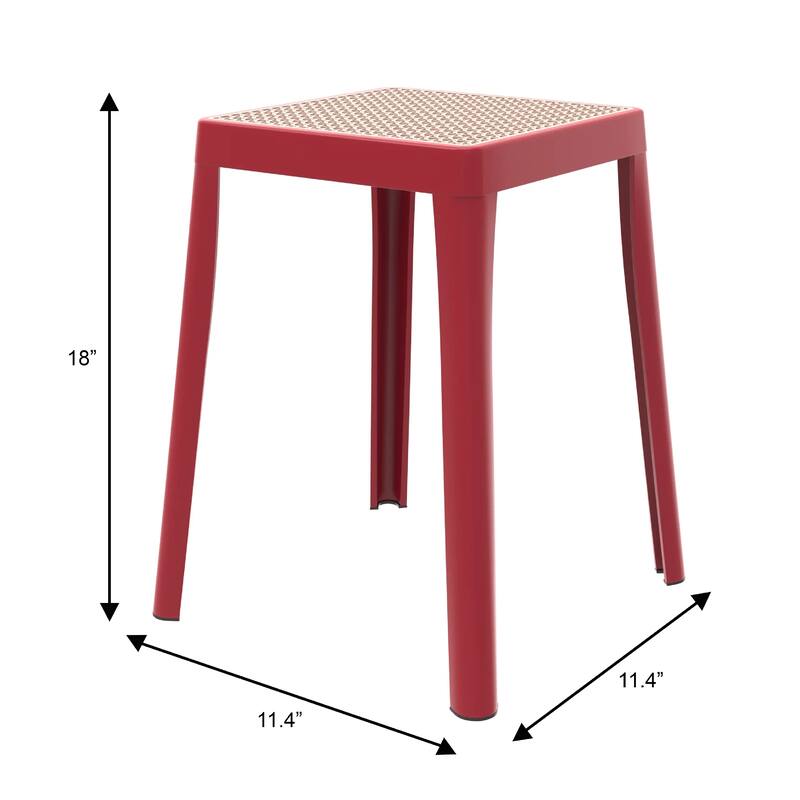 Tresse Modern Stackable Dining Stool with Wicker Seat for Dining Room, Garden, Patio, Indoor or Outdoor Set of 2