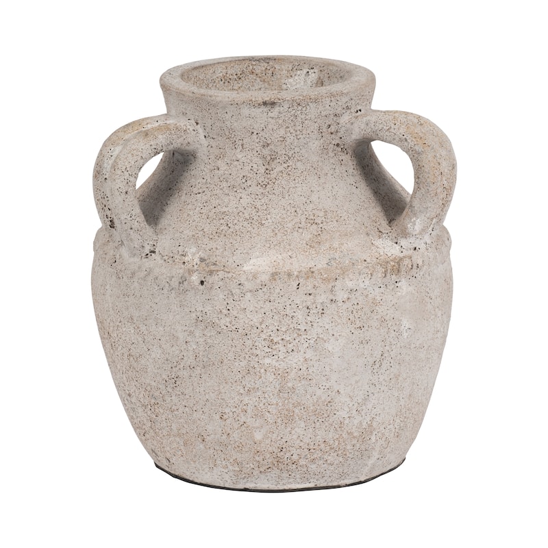 Pottery Terracotta Vase with Rustic Textured and Triple Handles Design