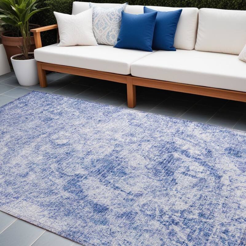Dava Artistic Abstract Weather Resistant Versatile Elegance Outdoor Rug - 8' X 10' - Blue