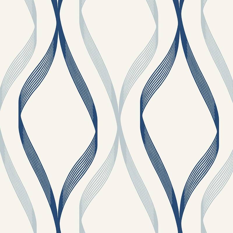 Seabrook Designs Wave Ogee Non-Woven Unpasted Wallpaper - 20.9 in. W x 33 ft. L - Celtic Blue & Dewdrop