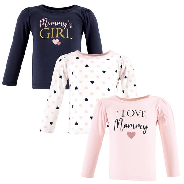 slide 1 of 1, Hudson Baby Infant Girl Long Sleeve T-Shirts, Girl Mommy Pink Navy 6-12 Months - Girl Mommy Pink Navy