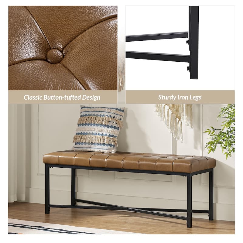 Eberhard Modern 50.5" Genuine Leather Upholstered Bench with Metal Legs by HULALA HOME