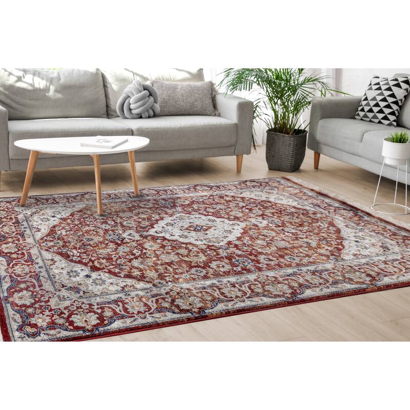 Sydney Collection - Red/Cream Classic Border Rug
