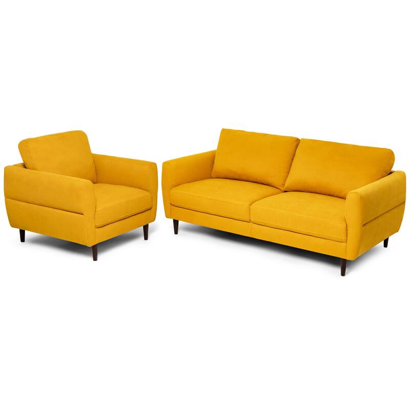 Gymax 2 Pieces Living Room Sofa Set Modern Fabric Sofa Couch & Accent - Yellow