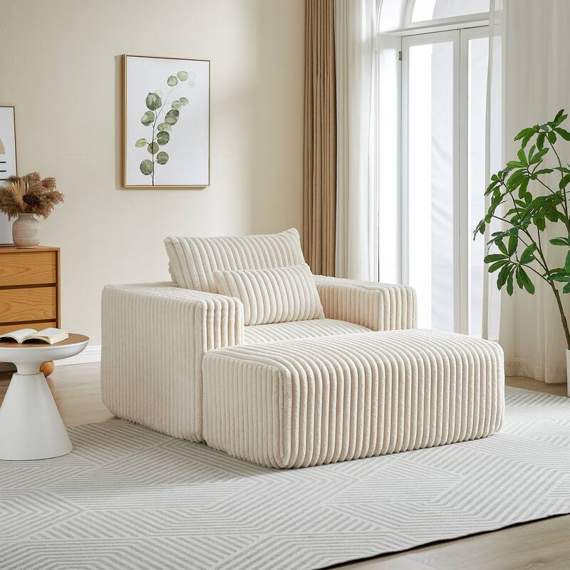 Modern 62.5" Corduroy Sponge Sofa with Removable Footrest, No Assembly Required, Cozy Sleeper Chair for Indoor Spaces