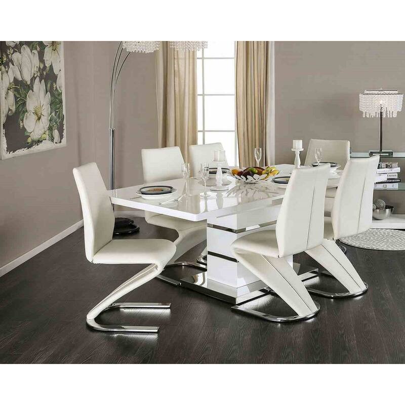 Elegant White Finish Expansion Table and Chairs Dining set - 7-Piece Set
