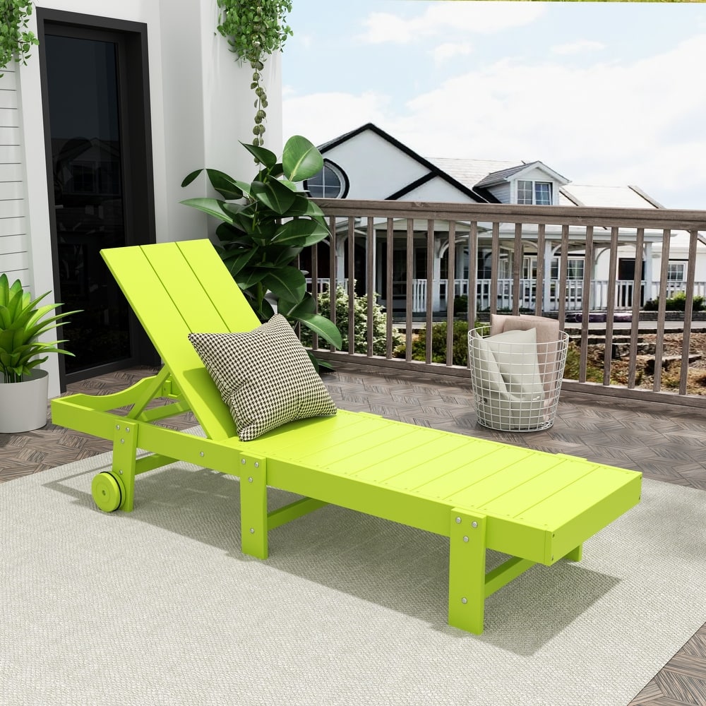 Shoreside Modern Poly Eco-Friendly All Weather Reclining Chaise Lounge With Wheels