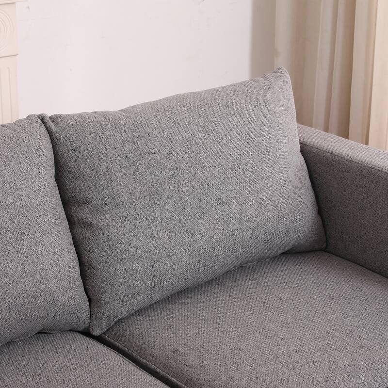 87" Burlap L-Shaped Modular 3-Seater Sofa with Ottoman & Storage