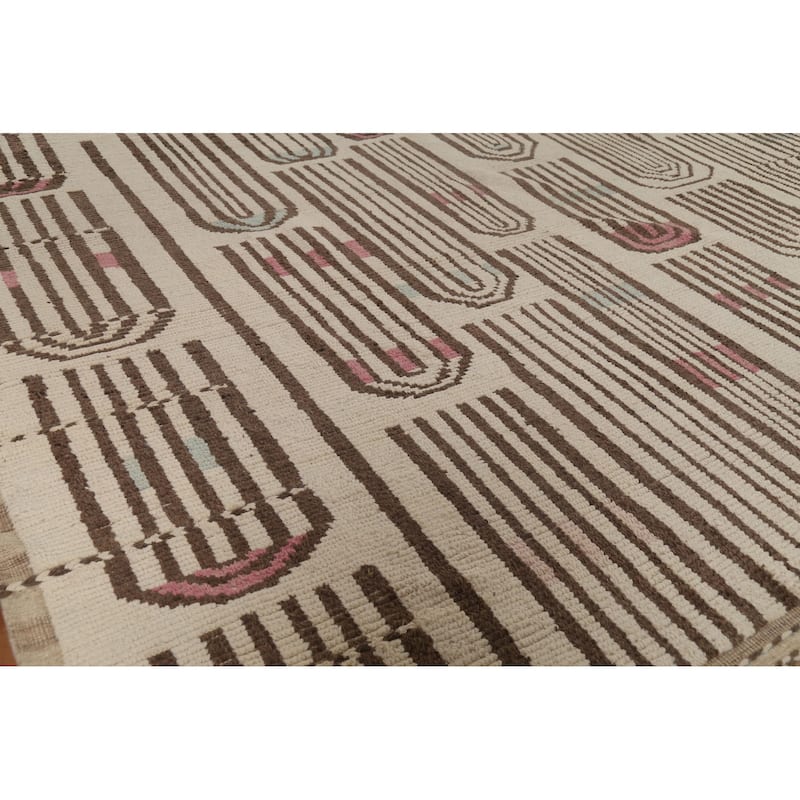 All-Over Ivory Moroccan Modern Large Area Rug Handmade Wool Carpet - 11'0"x 15'10"