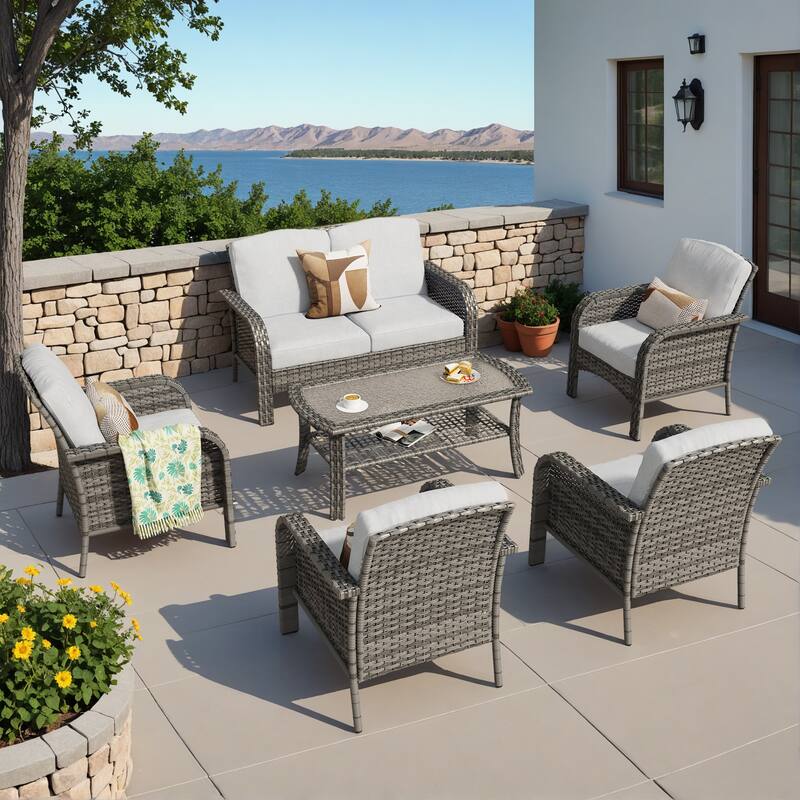 XIZZI 6-Piece Outdoor Wicker Patio Furniture Chairs Set - Grey