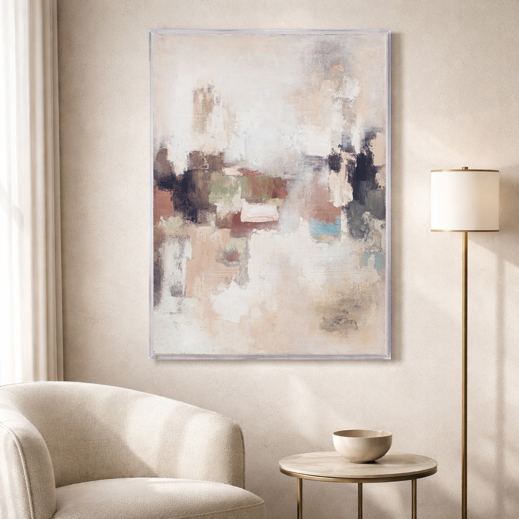 Acrylic Frame Handpainted Canvas Painting Wall Art - 48", Ivory