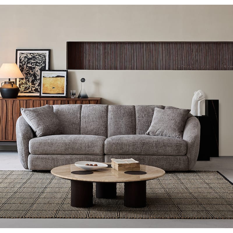 Slope Arm Chenille Fabric Rectangle Sectional Sofa Scallop Sofa - 2 Sests(Rectangle) - Dark Grey