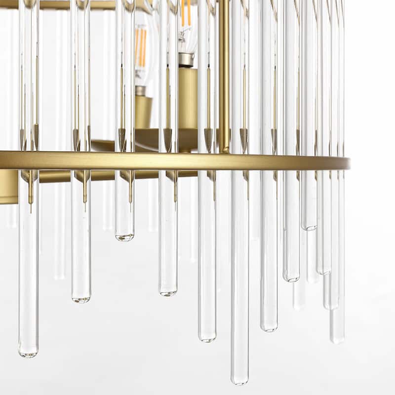Gold finished Glass Rod Chandelier With 5 Light