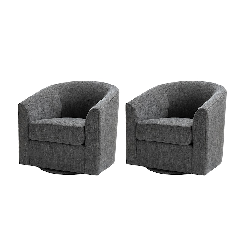 Cuenca Modern Wooden Upholstered Barrel Chair with Metal Swivel Base Set of 2