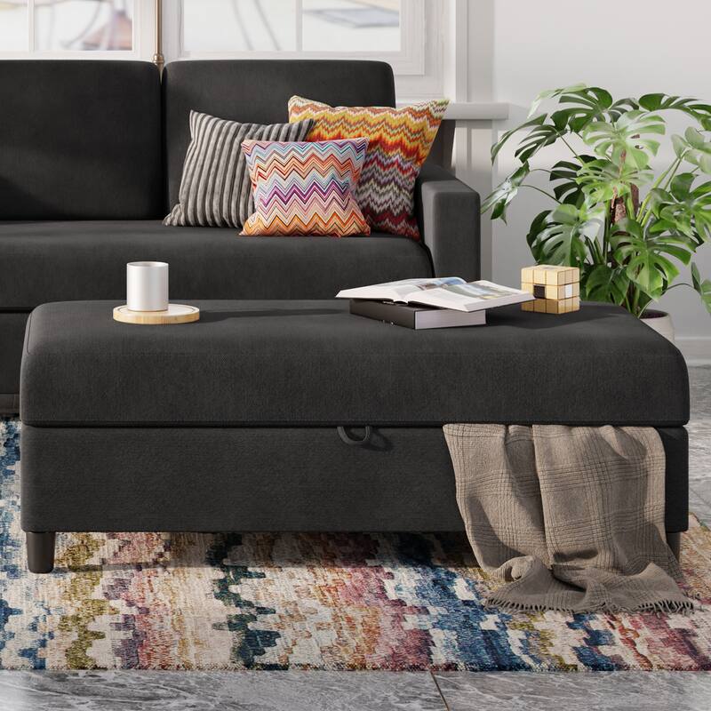 Futzca Modern L-shaped Convertible Sectional Sofa w/ Reversible Chaise - Only*Ottoman*Black