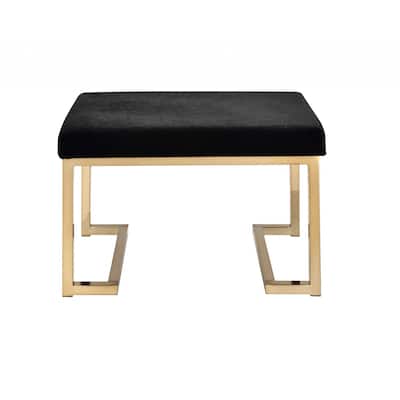 24 Inch Black Upholstered Ottoman with Gold Metal Frame