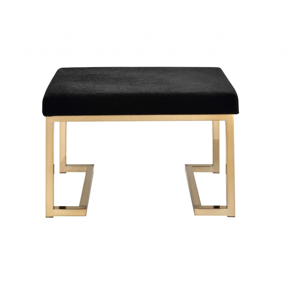 24 Inch Black Upholstered Ottoman with Gold Metal Frame