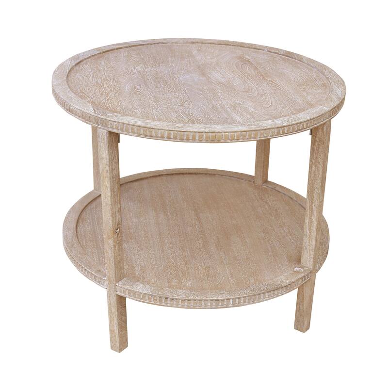 Rohan 28-inch Round Mango Hardwood Side Table with Shelf