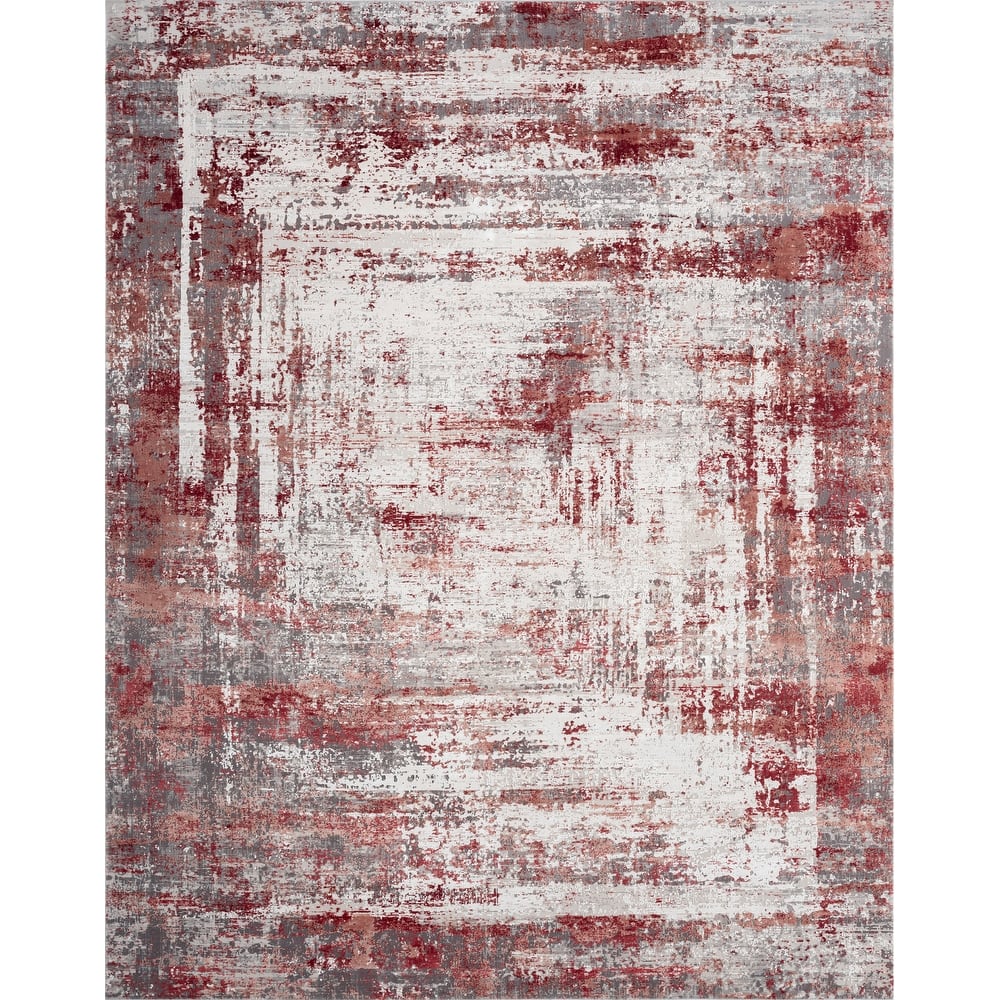 Updated Traditional Red Power Loom Viscose & Acrylic Area Rug