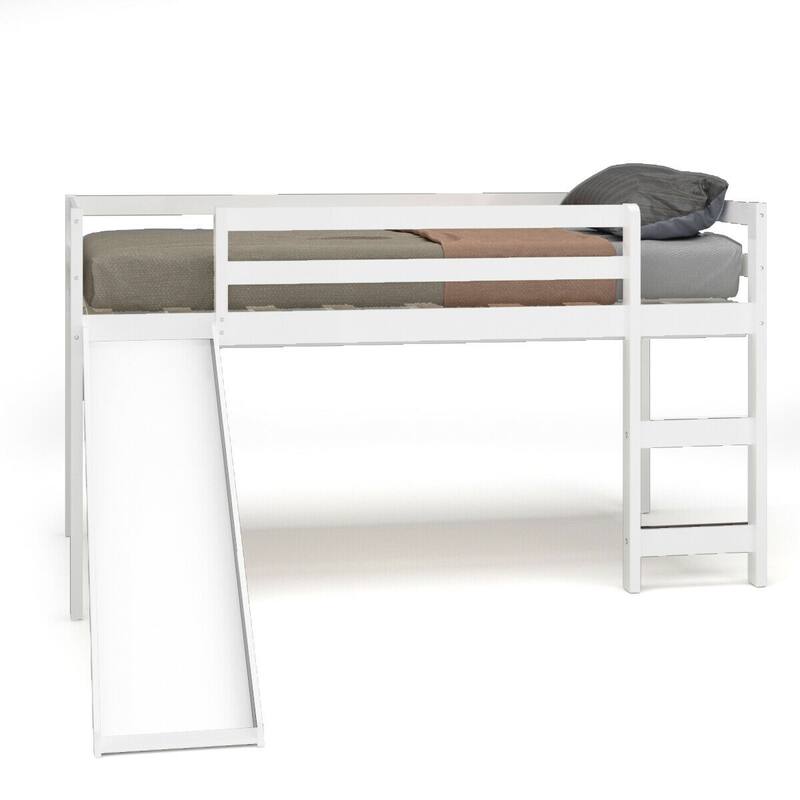 Gymax Twin Size Loft Bed with Slide Wood Low Sturdy Loft Bed for Kids