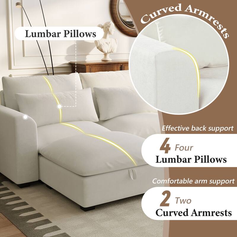 132.3" Linen Blend U-Shaped Modular Sectional Sofa with 2 Ottomans, Transformable Design and Hidden Storage