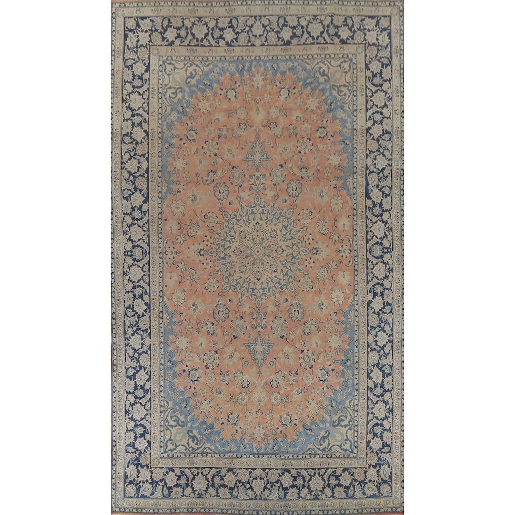 Floral Najafabad Persian Large Vintage Rug Hand-Knotted Wool Carpet - 9'6"x 16'4"