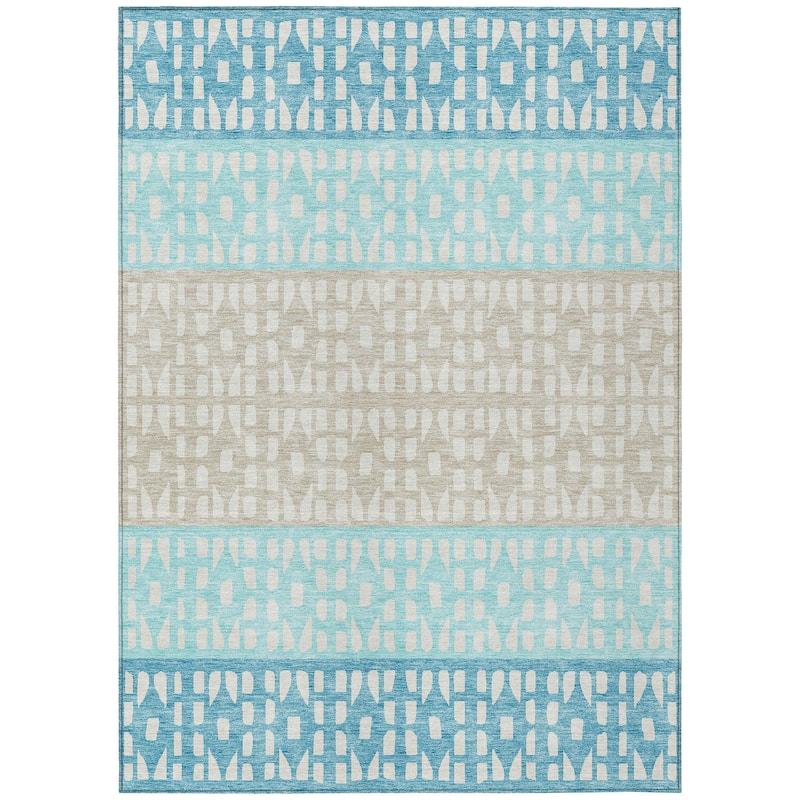 Machine Washable Indoor/ Outdoor Stripe Geo Chantille Rug