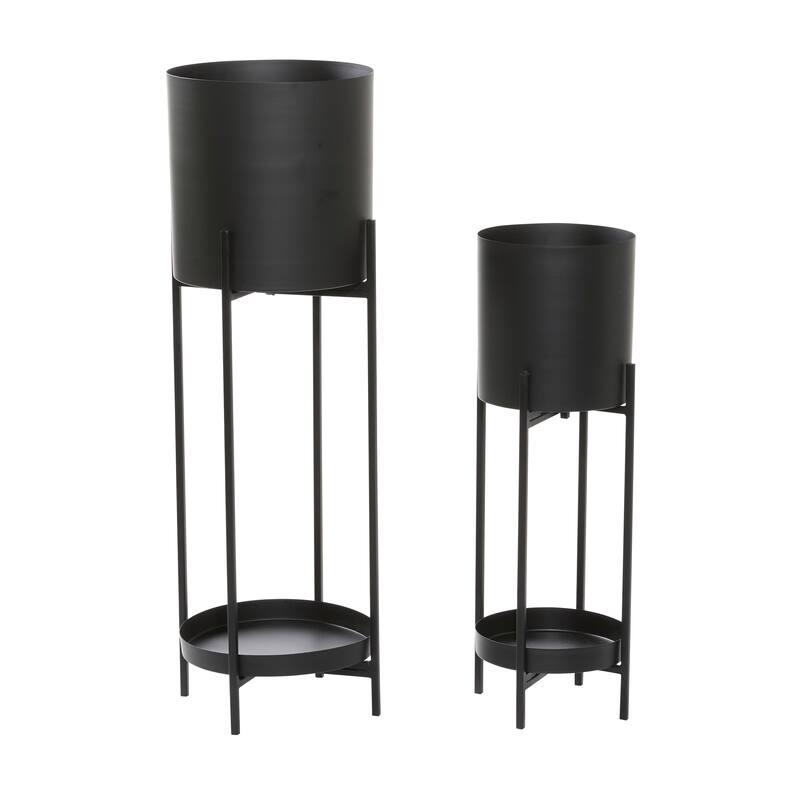 Black or Silver Modern Glam Contemporary Planter Stand (Set of 2) - S/2 24", 33"H