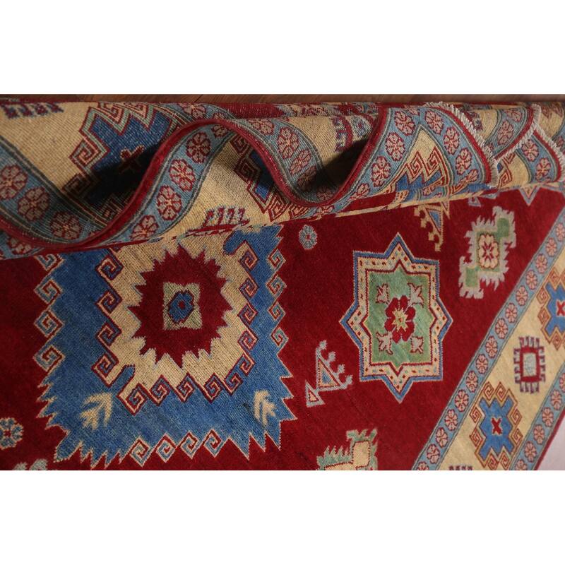 Hand Knotted Oriental 100% Wool Carpet Traditional Geometric Red Kazak Area Rug - 9' 8'' X 6' 7''