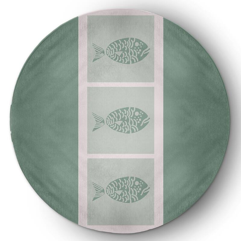 Fish Chips Nautical Indoor/Outdoor Rug - Sage - 5' Round