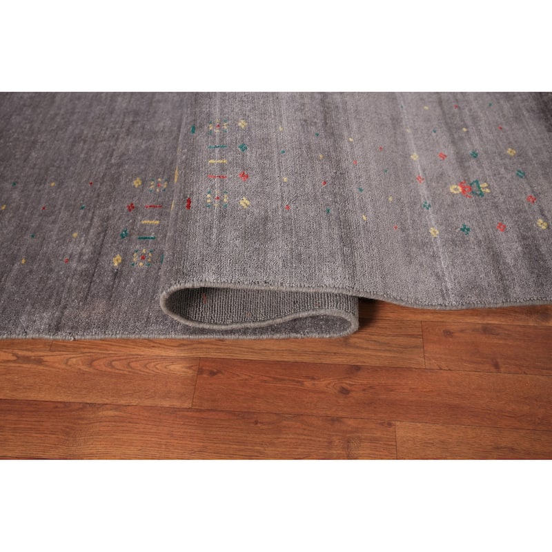 Tribal Gray Gabbeh Indian Square Area Rug Silk Carpet - 7'10" X 7'10"
