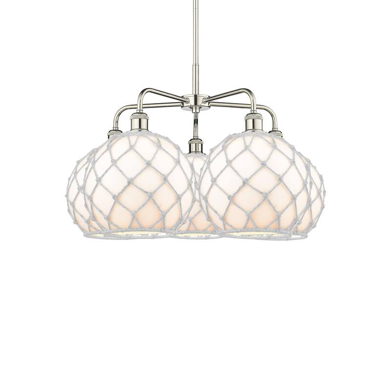 Innovations Lighting 516-5CR-18-29 Farmhouse Rope Chandelier Farmhouse - Polished Nickel / White Glass with White Rope