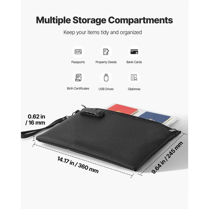 Fireproof Document Bag with Combination Lock Waterproof and Heat-Resistant Storage Case