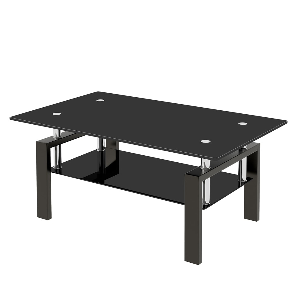 Tempered Glass Coffee Table, 2-Layers Tea Table - 1-Piece