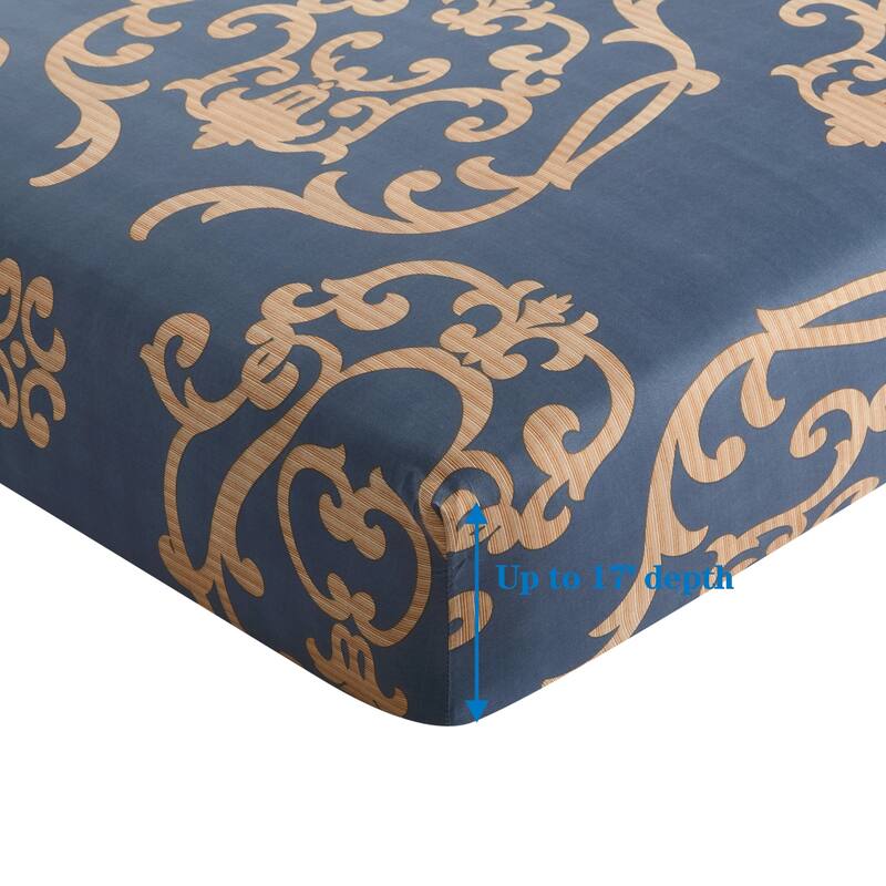 Printed Rayon from Bamboo Duvet Cover Fitted Sheet Ensemble Bedding Set with Zipper and Corner