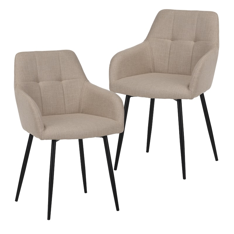 Modern Beige Upholstered Dining Chairs Set of 2, Wide Seat Kitchen Chairs with Backrest, Comfy Accent Chairs for Small Spaces - Beige