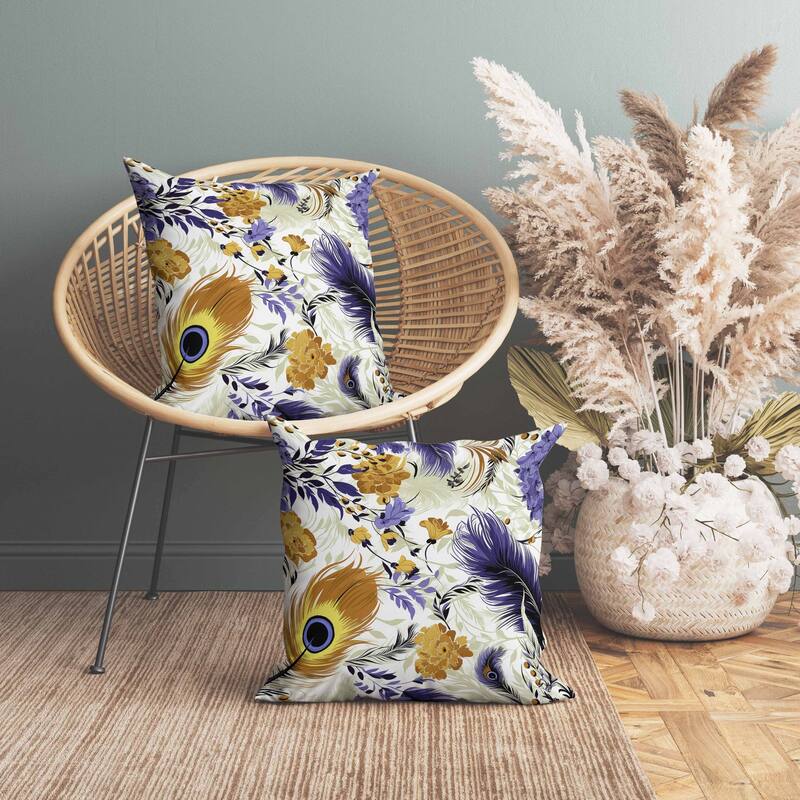 Feathered Opus Faux Suede Reversible Throw Pillow Blue and Gold