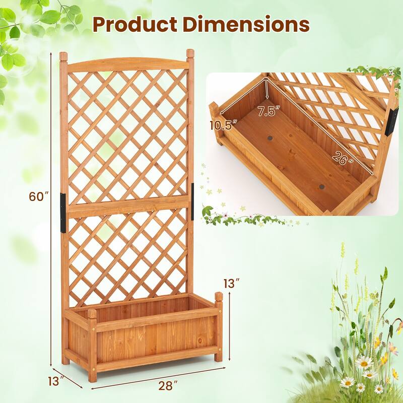 Gymax 60'' Tall Raised Garden Bed w/ Diamond Lattice Trellis Drainage