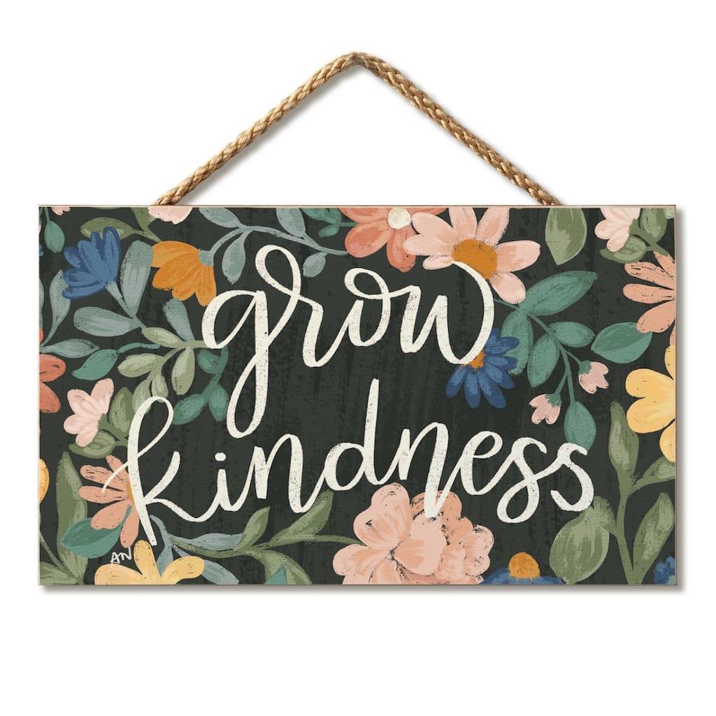 Grow Kindness Hanging Wood Sign 9.5" x 5.75" Made in the USA - Multi